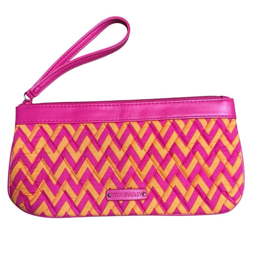 VERA BRADLEY Large Trimmed Wristlet - Ziggy Zags Pink & Orange‎ New